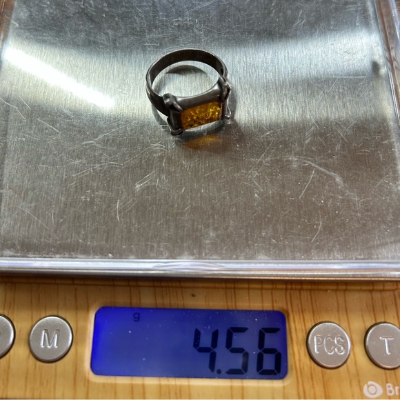 Antique Baltic Amber Sterling Silver 925 Size 7 Ring - Picture 8 of 8